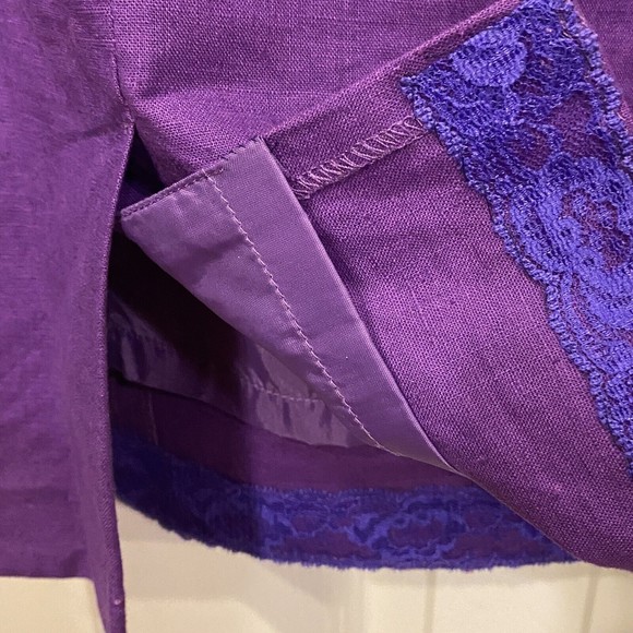 Adolfo Linen Pencil Skirt Suit Vintage Designer Career Fully Lined  Purple 14 - Picture 9 of 10